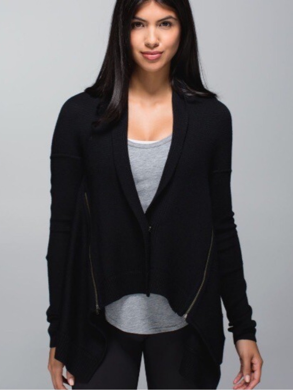 Lululemon Wrap It Up Merino Wool Black Open Front Zip Cardigan Sweater
